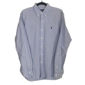 Ralph Lauren Mens Blue White Check Button Down Shirt Cotton 15.5 39 Long Sleeve